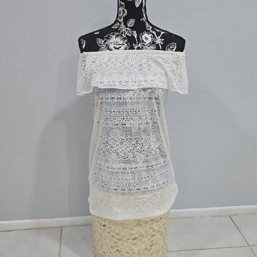 Roxy White Lace Overlay Top